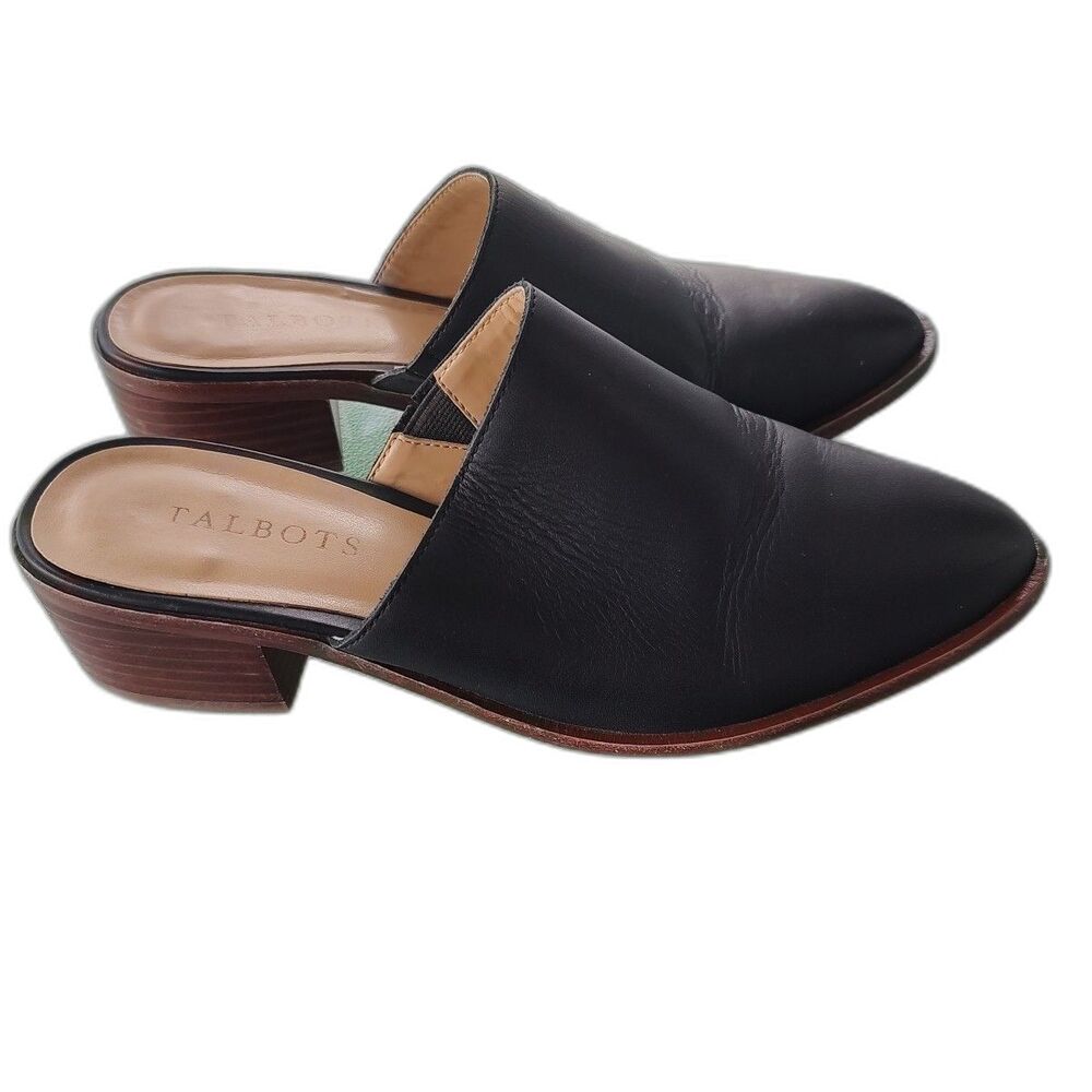 Talbots Mules Women's Sz 7 M Black Leather Slip On Heels Womens